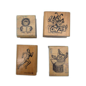 Vintage Wood Rubber Stamp Lot (4)  Yowza!  Dennis DeBascio 1989
